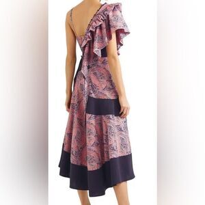 LOEWE Asymmetric Cutout Jersey-Paneled Printed Cotton-Twill Midi Dress new